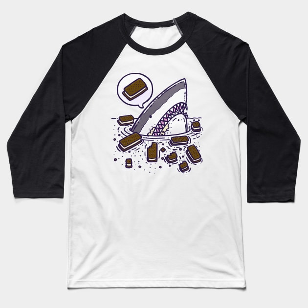 Ice Cream Sandwich Shark Baseball T-Shirt by nickv47